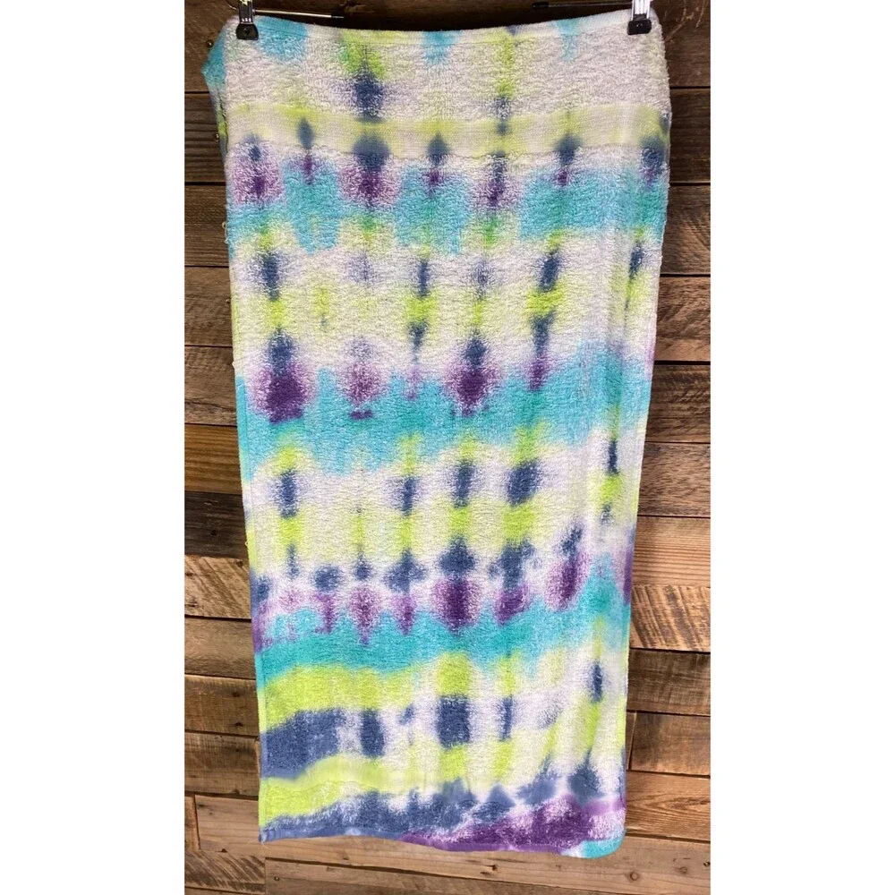 Tie Dye Hair Wrap Towel Soft 100% Cotton Teal Purple Yellow Handmade 20X40 in